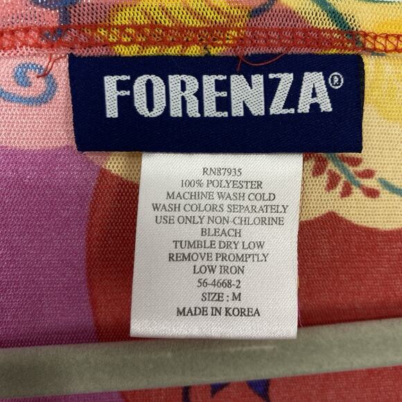 Forenza Mesh Faux Wrap Top Women Size Medium Colorful Floral 3/4 Sleeve Pullover - Picture 4 of 6